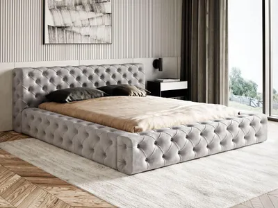 Produktbild von GRAINGOLD Glamour Polsterbett 160x200 cm Armani Bis - Premium Doppelbett, Samtstoff, Lattenrost - Bett mit Bettkasten - Grau (Magic Velvet 2217)