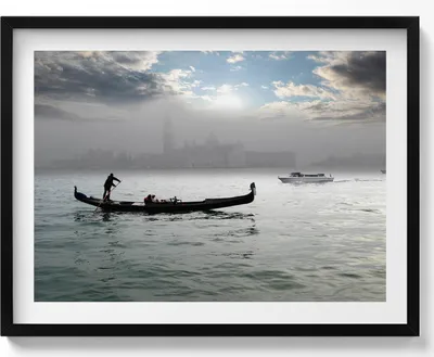 Produktbild von Venezianische Gondeln– Wandbild mit Rahmen – Gerahmtes Bild  – Wanddekoration – 80x60 cm –  Schwarz Rahmen