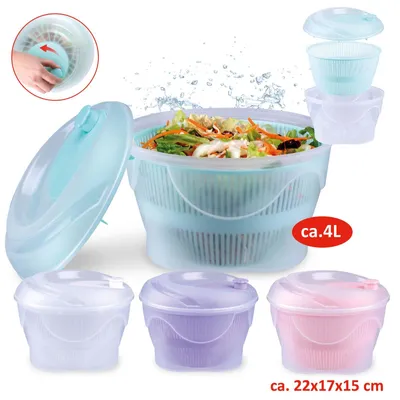 Produktbild von 4x Salatschleuder Kunststoff Salattrockner 4 Liter mit Deckel Ø 23 cm Salatschüssel mit Kurbel & Siebeinsatz Salat Schleuder