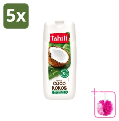 Productafbeelding van 5 x Tahiti douchegel met biologische kokos - Veganistisch - 300 ml - Voordeelverpakking - 5 stuks
