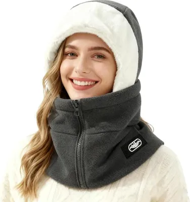 Obrázek produktu pro ASKSA balaclava čepice 3 v 1 se šálou a maskou, zimní čepice, dámská balaclava, dámská čepice se šálou, větruodolná čepice na krk pro cyklisty, tmavě šedá