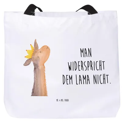 Produktbild von Mr. & Mrs. Panda Reisetasche Lamakopf König - Weiß - Geschenk, Strandtasche, Tote Bag, Lama, Lamas, Vorgesetzter, Mama, Freundin, Einkaufstasche, Tasche, Laptoptasche