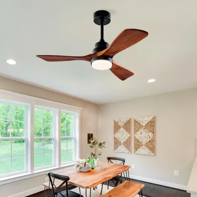 Produktbild von AIORBER Deckenventilator mit Licht und Fernbedienung, 42 Zoll, Massivholz Flügel, leiser DC Motor, 6 Stufen, 3 Farbtemperaturen, Schwarz+Dunkelnussbaum