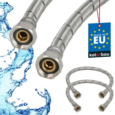 Obrázek produktu pro KOTARBAU® Sada 2 ks ohebné hadice 3/8 palce Vodní hadice 50 cm Odolná hadice 3/8“ x 3/8“ Připojovací hadice Armatury Hadice Vodovodní kohoutek S pláštěm z nerezové oceli