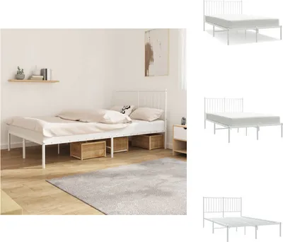 Image de vidaXL Cadre de lit avec tête de lit en métal blanc 120x190 cm - Lits & sommiers