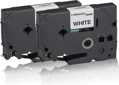 Two black label maker cartridges are shown against a white background.