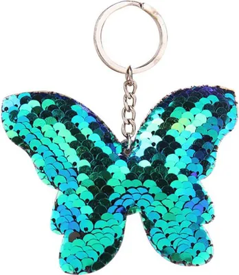 Produktbild von Funkelnde Pailletten Schmetterling Anhänger Schlüsselanhänger Auto Schlüsselanhänger Halter hängende Dekoration-Blau