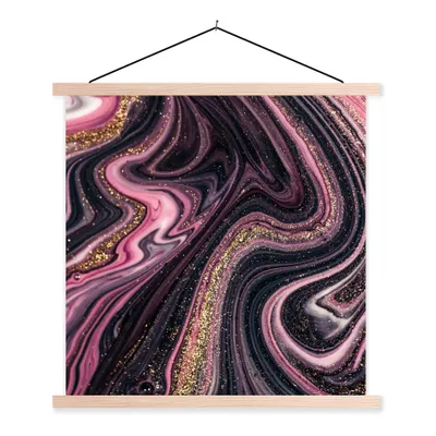 Produktbild von MuchoWow® Textilposter Marmoroptik - Rosa - Lila - Gold - Luxus - Marmor 120x120 cm mit holzfarbenen Rahmen - Textil-Poster