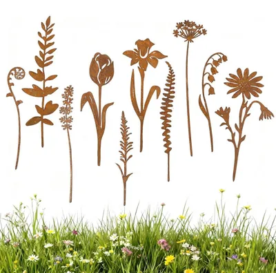 Produktbild von Gartenstecker Blumen Rost Metall 10er Set Gartendeko für Draußen