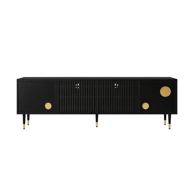 Produktbild von TV-Schrank mit Gitterstruktur und Versteckten Griffen TV-Tisch TV-Ständer 170 L x 36 B x 54 H Schwarz