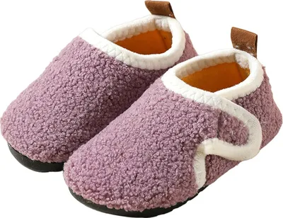 Image de ASKSA Enfants Doublure en Toison Foam Pluesch Pantoufles en Coton Antidérapant Chausson, Violet, Taille : 32-33