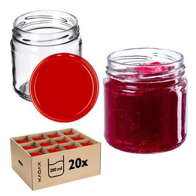 Immagine prodotto di KADAX barattoli per conserve con coperchio "Lerma", barattoli per conserve, 200 ml, coperchi rossi, 20 pezzi