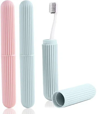 Produktbild von Ibenzoa® Zahnbürstenetui Rosa – 2er Set, tragbare Aufbewahrungsbox 22 x 2,5 cm, PP, leicht 40,5 g, gestreift & rutschfest, hygienischer Schutz für Reisen und Outdoor