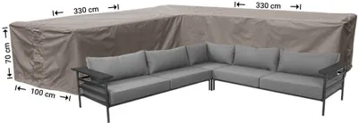 Produktbild von Raffles Covers Loungemöbel Abdeckplane L-Form 330 x 330 x 100 H: 70 cm | Atmungsaktiv | Wasserdicht | UV-beständig | Elastischer Kordelzug