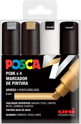 Obrázek produktu pro POSCA 182634677, 4 kusů, Vícebarevný, Vícebarevný, Kulatý, 8 mm, Inkoust na vodní bázi