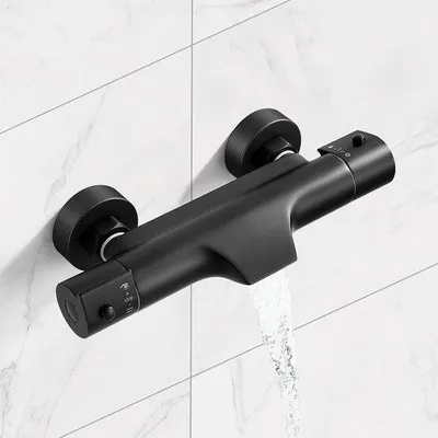 Image de Robinet de salle de bains avec régulateur de température - noir - robinetterie en laiton