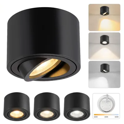 Produktbild von ZMH LED Aufbauspot 4 Stück Dimmbar 4W Ø80x50mm Extra Flach 30° Schwenkbar 3CCT Aufbauleuchte 3000K/4000K/6500K Aufputz Deckenleuchte Rund schwarz