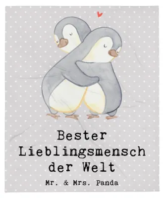 Produktbild von Mr. & Mrs. Panda Decke Pinguin Bester Lieblingsmensch der Welt - Grau Pastell - Geschenk, Schlafdecke, Partner, Liebe, Kunstfelldecke, Bettdecke, Herz, Papa, Geschenkidee