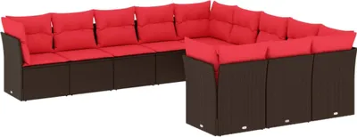 Produktbild von vidaXL 11-tlg. Garten-Sofagarnitur mit Kissen Braun Poly Rattan