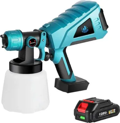 Produktbild von Drahtloses Farbspritzen - 3 Stände - 1 Liter Fassungsvermögen - Blauw - Inklusive 3 Düsen/Filters/Reinigungssatz