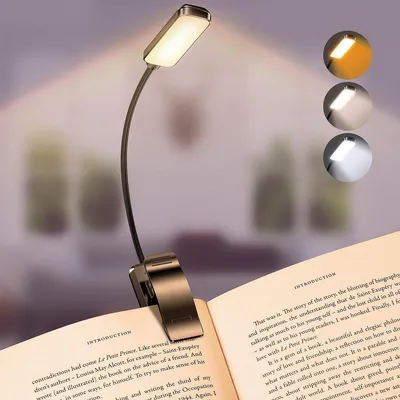 Produktbild von LED Buchlampe mit Klemme – USB Aufladbar, 3 Lichtfarben, Flexibel, Nachttischlampe