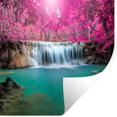 Produktbild von MuchoWow® Wandtattoo Wandsticker Wandaufkleber Wasserfall - Baum - Rosa - Natur 100x100 cm Selbstklebend und Repositionierbar - Wierderverwendbar - Selbstklebend