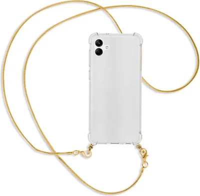 Produktbild von Handykette Backcover-Schutzhülle mit Band (Metall goldfarben) für Samsung Galaxy A04 4G (6.5'') - goldfarbene Snake-Kette