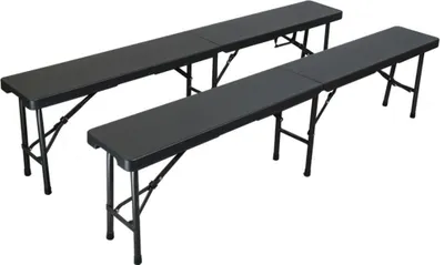 Produktbild von 2er Set Bierbank klappbar | HxBxT 43x180x25cm | mit Tragegriff | für 8 Personen | Kunststoff wetterfest | Schwarz | Klappbank Campingbank Faltbank Sitzbank für Garten Terrasse und Balkon