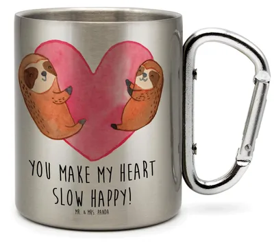Produktbild von Mr. & Mrs. Panda Thermobecher Faultiere Herz - Transparent - Geschenk, Isolierbecher Edelstahl, Liebesbeweis, Freundin, Teebecher, Becher Aus, für Frauen, Valentinstag