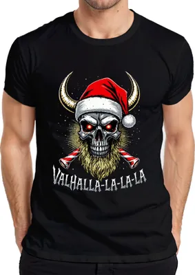 Produktbild von Valhalla La La La Wikinger Totenkopf Bart Santa Weihnachten Herren T-Shirt, Schwarz, XXL