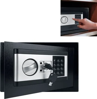 Produktbild von LARS360 Elektronischer Safe Tresor Klein Möbeltresor Eisenstahl Wandsicher mit Digitaler Passwort & 2 Sicherheitsschlüssel, Wasserdicht Feuerfester für Hause Büro Hotel, Schwarz - 31x20x20cm