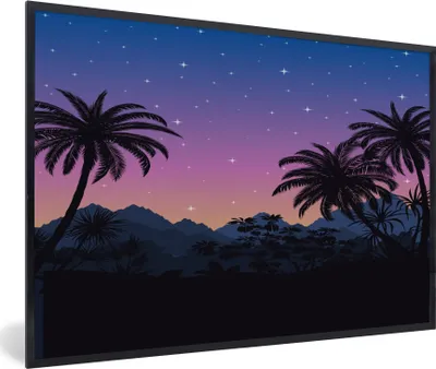 Produktbild von MuchoWow® MuchoWow® Gerahmtes Poster Palme - Berg - Nacht 90x60 cm - Poster mit zchwarzem Bilderrahmen - Fotorahmen - Foto-Plakat