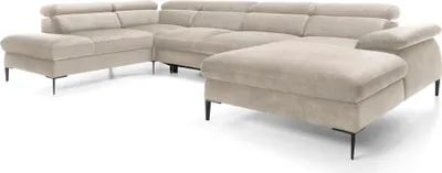 Produktbild von FURNLUX Ecksofa Blau Creme Und Schwarz 353cm / Hauptfarbe: Beige / Abmessungen: 353 x 94 x 214 cm