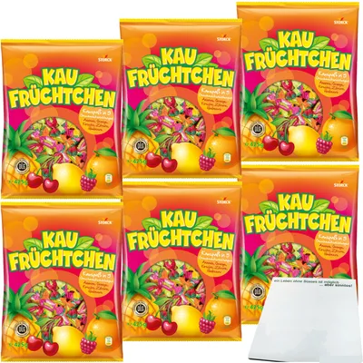 Produktbild von Storck Kaufrüchtchen Kaubonbons in 5 fuchtigen Geschmacksrichtungen 6er Pack (6x425g Packung) + usy Block