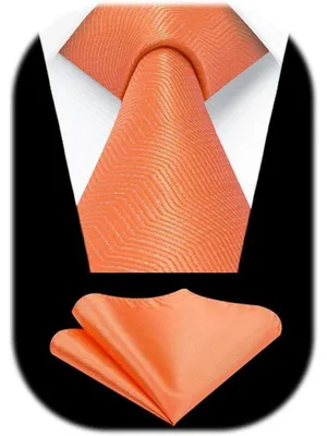 Image de Ensemble cravate et mouchoir de poche pour homme, couleur orange, style classique et élégant, idéal pour les occasions professionnelles et les mariages