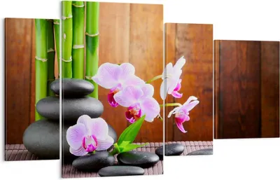 Produktbild von Bild auf Leinwand - Leinwandbild - Bambus Dekoration Blume Orchidee - 120x70cm - Wand Bild - Wanddeko - Leinwanddruck - Bilder - Kunstdruck - Leinwand bilder - Wandkunst - DL120x70-2167