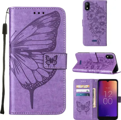 Produktbild von Moxee M2160 Hülle, Schmetterling Prägung Flip Leder Kartenfächer Schutzhülle Ledertasche mit Ständer für Moxee M2160 Violett