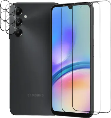 A dark gray smartphone is shown from the back and side, with several screen protectors laid out in front of it.