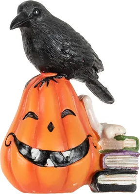 Produktbild von Rabe auf Halloween Kürbis als Dekofigur 10cm