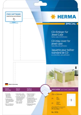 Immagine prodotto di HERMA CD-Einleger  A4 weiß 151x118 mm nicht klebend 25 St.
