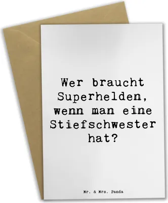 Produktbild von Mr. & Mrs. Panda neujahrskarte Spruch Stiefschwester Heldin - Weiß - Geschenk, Heldentum, Familie, Geschwisterliebe, Grußkarten, Liebe, einladungskarten, Grußkarte