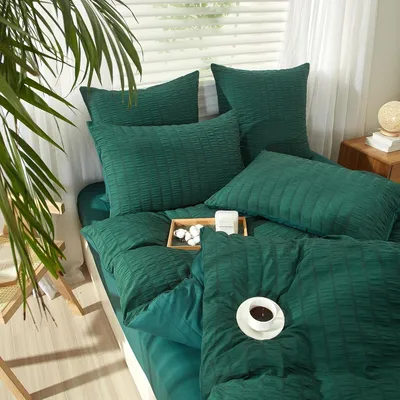 Imagen del producto de TRANKIELO® - Juego de ropa de cama de 155 x 220 cm - Funda de edredón de microfibra verde oscuro con cierre de cremallera y 2 fundas de almohada