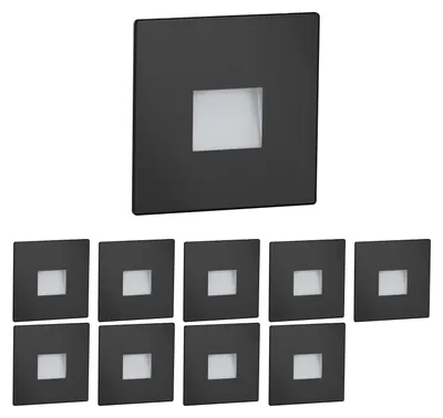 Productafbeelding van ledscom.de 10x LED-traplelamp/wandlamp voor binnen en buiten, inbouwspot, vierkant, zwart, 85 x 85 mm, koudwit