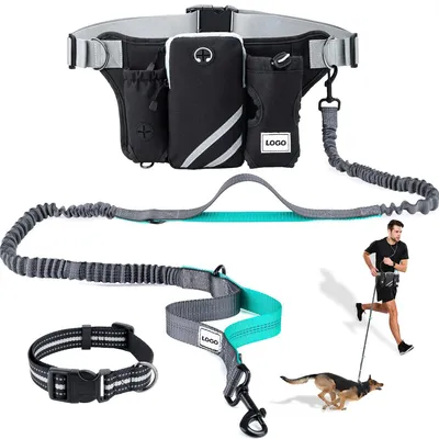 Produktbild von Freihandleine Hund mit Hüftgurt, doppelte elastische Hundeleine für 2 Hunde, reflektierend Joggingleine mit Tasche, verstellbar