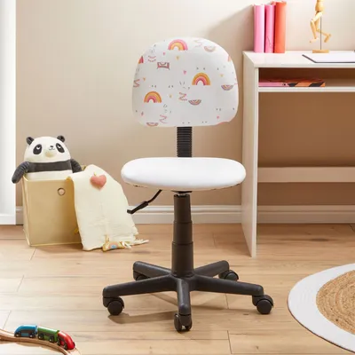 Produktbild von Drehstuhl ALPACA für Kinder mit Kunstlederbezug in weiß, Kinderschreibtischstuhl höhenverstellbar ergonomisch mit Kunstleder bezogen