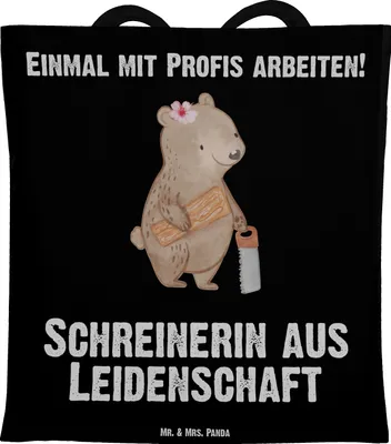 Produktbild von Mr. & Mrs. Panda Einkaufstüte Schreinerin Leidenschaft - Schwarz - Geschenk, Jutetasche, Laptoptasche, Jutebeutel, Stoffbeutel, Tote Bag, Tasche