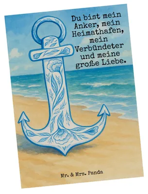 Produktbild von Mr. & Mrs. Panda Postkarte Anker Blau Design - Weiß - Geschenk, Postkarten, bildkarte, Fotokarte, Ansichtskarte, Lustige Sprüche, Grußkarte