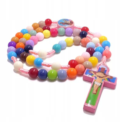 Produktbild von Kinder Rosenkranz Rosa bunt Gebetskette katholisch Kreuz Geschenk Kommunion