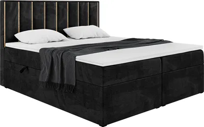Produktbild von MEBLINI Boxspringbett mit Bettkasten - Gepolstert Doppelbett mit Matratze und Topper - Polsterbett mit Stauraum - Bett mit Kopfteil - Noah - 200x200 - H4/Schwarz Samt