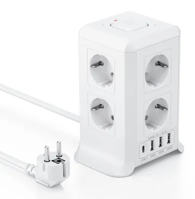 Productafbeelding van Meervoudige stekkerdoos met USB-C, 8-voudige stekkerdoos, 4 USB, 2 m verlengkabel